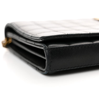 Saint Laurent Lambskin Carre Quilted Cassandre Chain Wallet Black 9 of 23