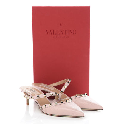 Valentino Garavani Pebbled Calfskin Rockstud Cross Strap 50mm Mules 37.5 Water Rose 9 of 9