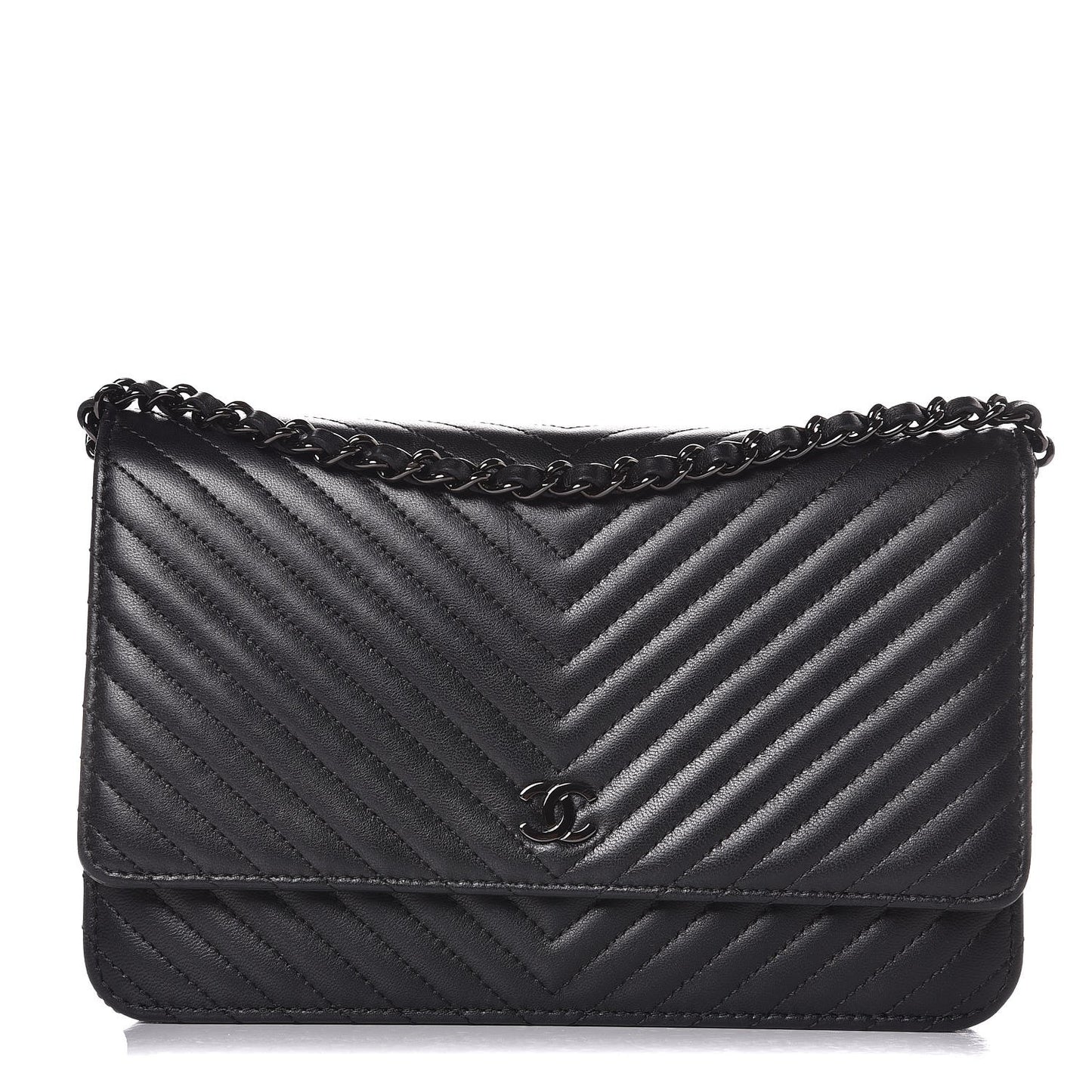 Lambskin Chevron Quilted Wallet On Chain WOC So Black