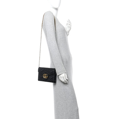 Gucci Calfskin Matelasse GG Marmont Chain Wallet Black 2 of 10