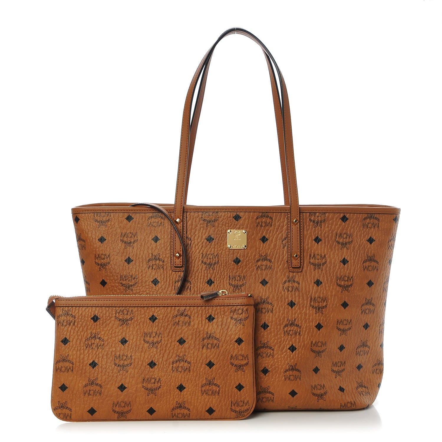 MCM Visetos Medium Anya Top Zip Shopper Tote Cognac 1 of 10