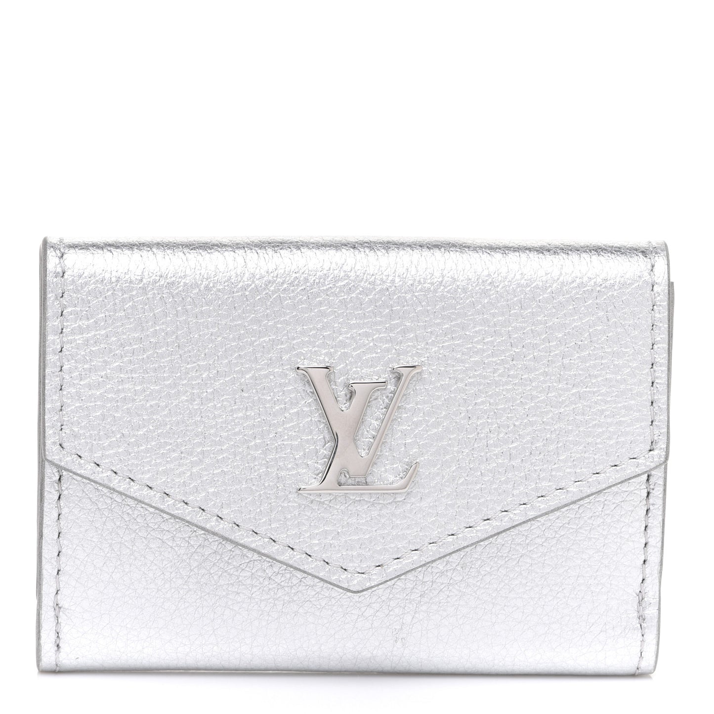 Metallic Calfskin Lockmini Wallet Silver