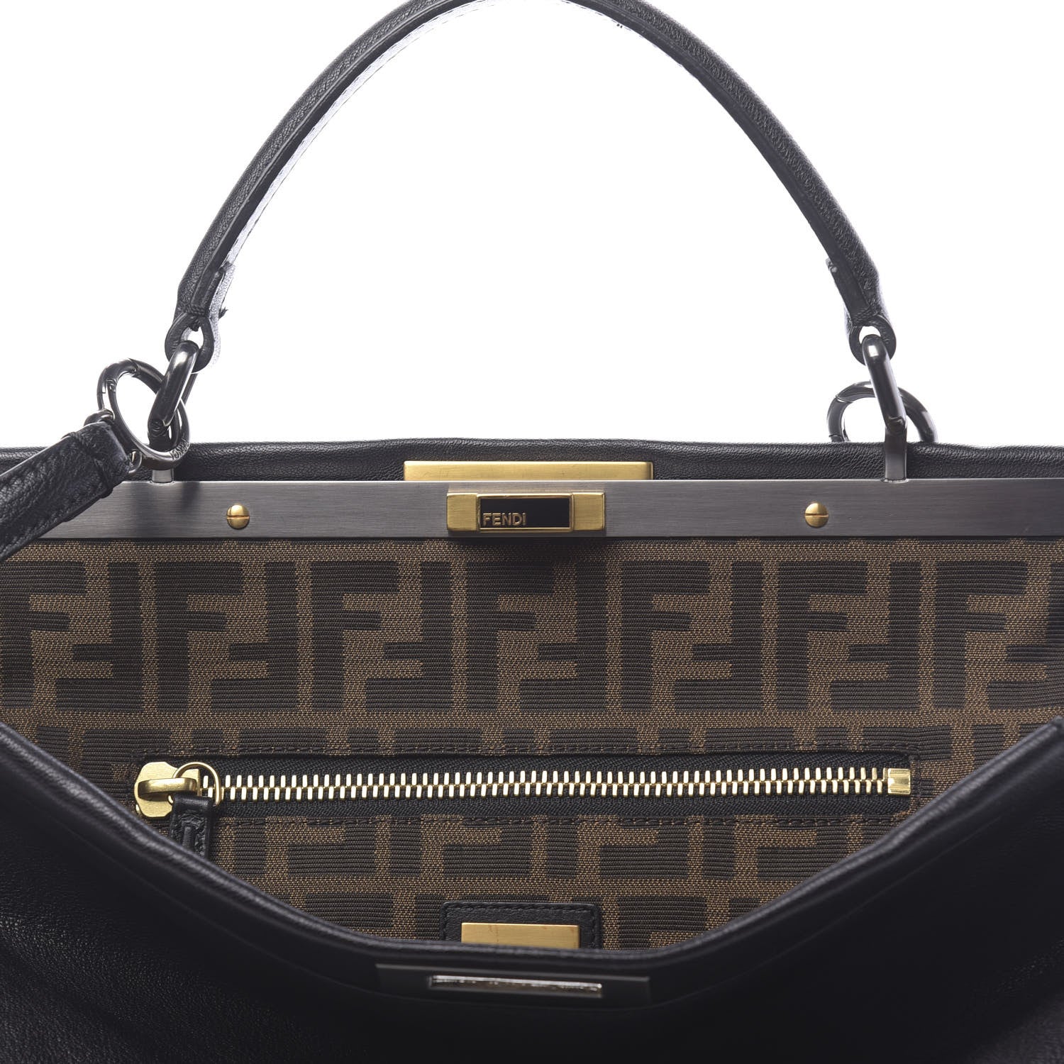 Fendi Goatskin Zucca Large Peekaboo Iconic Satchel Black Tobacco 13 of 13