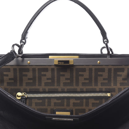 Fendi Goatskin Zucca Large Peekaboo Iconic Satchel Black Tobacco 13 of 13