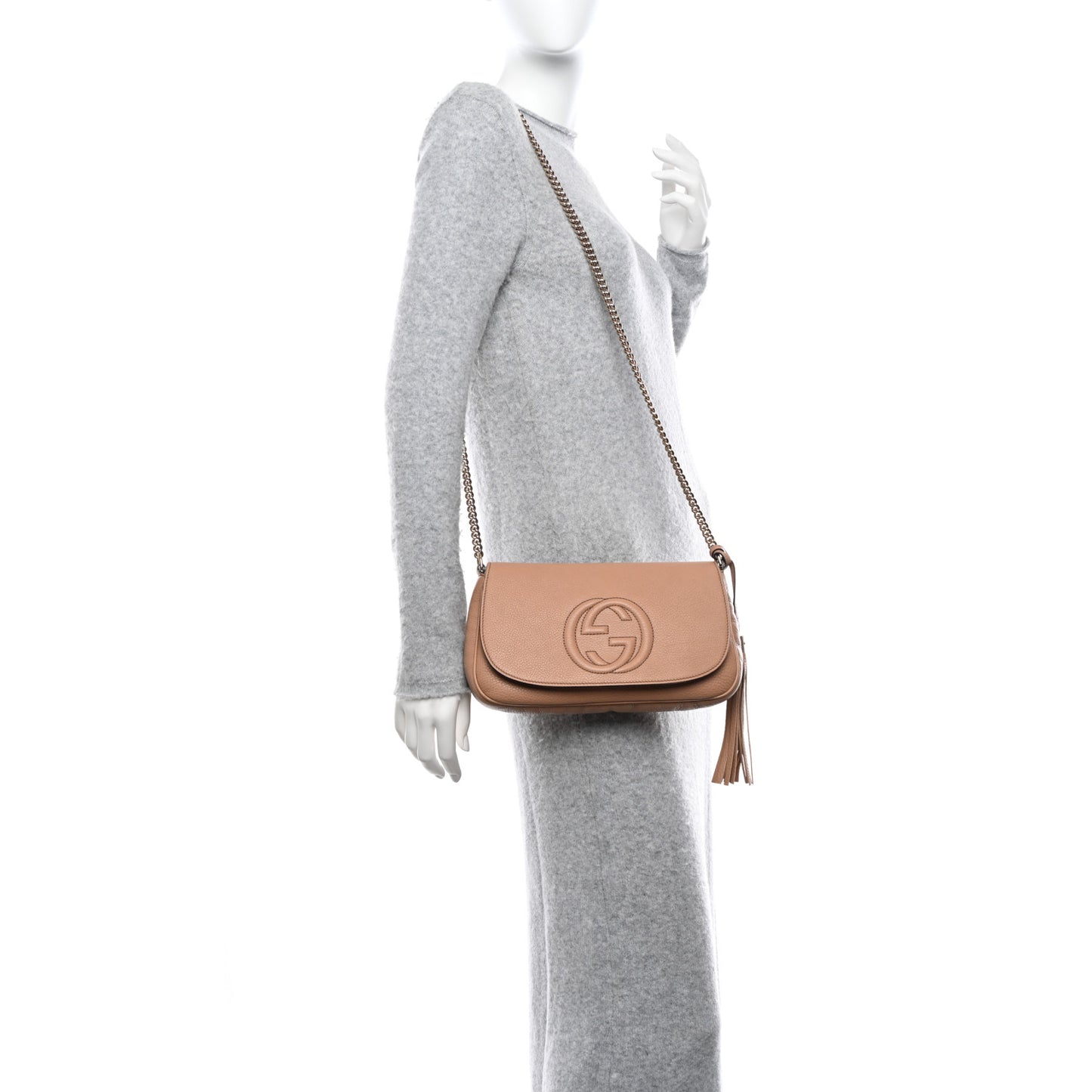 Pebbled Calfskin Medium Soho Flap Crossbody Camelia