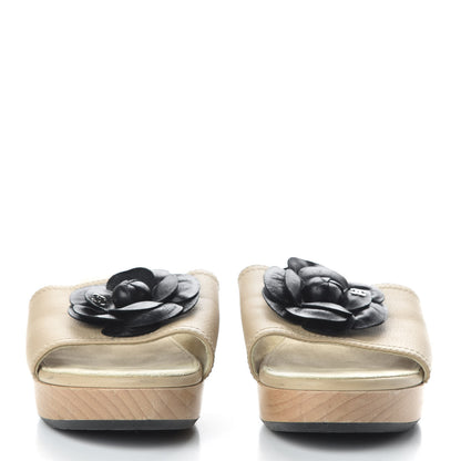 Chanel Calfskin Camellia Clogs 40 Beige 2 of 9