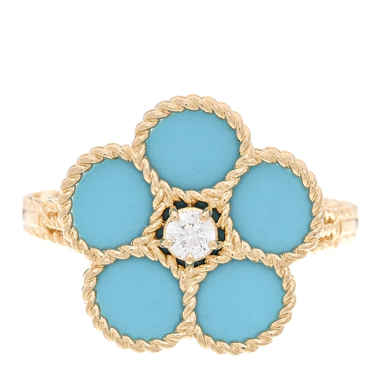 Roberto Coin 18K Yellow Gold Diamond Turquoise Daisy Ring 53 6.5 1 of 6