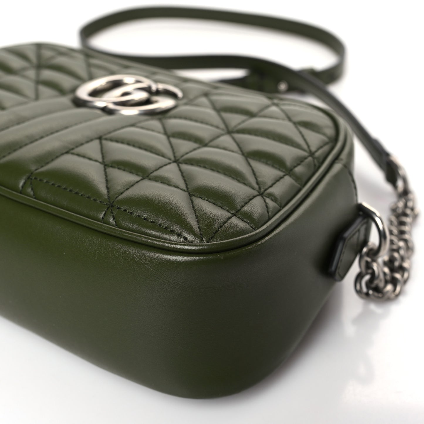 Calfskin Matelasse Aria Small GG Marmont Chain Shoulder Bag Military Wood