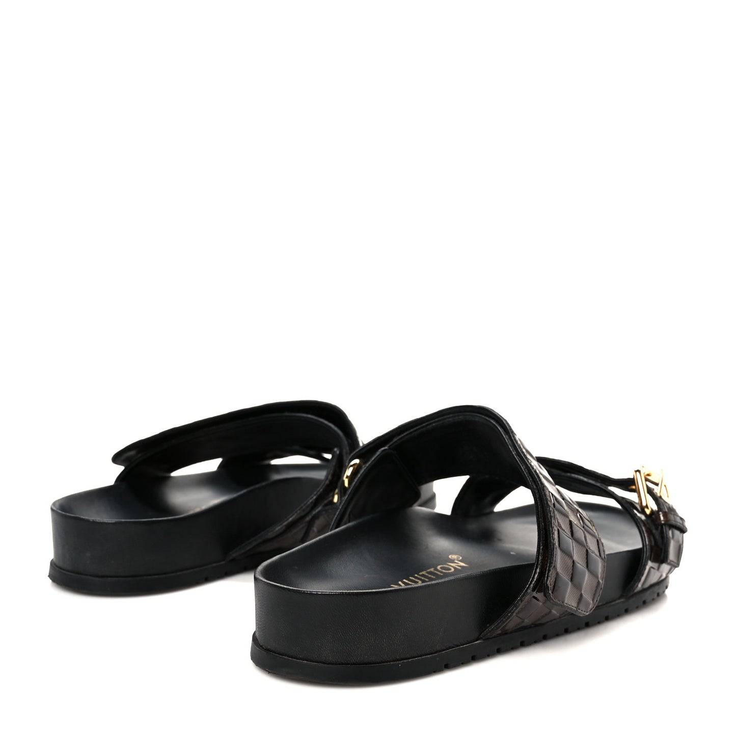 Damier Patent Calfskin Bom Dia Flat Sandals 38.5 Ebene