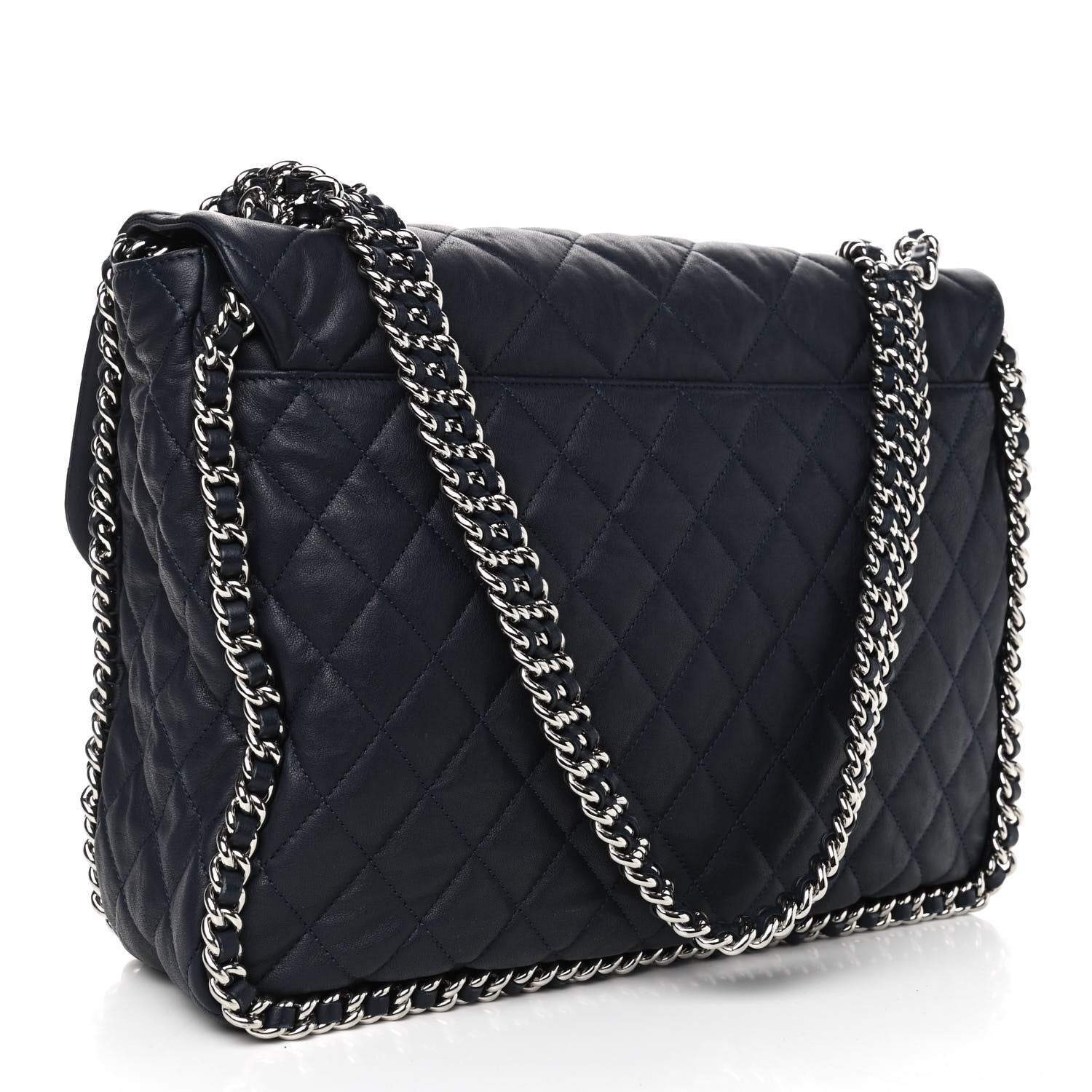 Chanel Washed Lambskin Quilted Chain Around Maxi Flap Dark Navy Blue 2 of 4