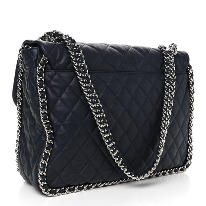 Chanel Washed Lambskin Quilted Chain Around Maxi Flap Dark Navy Blue 2 of 4