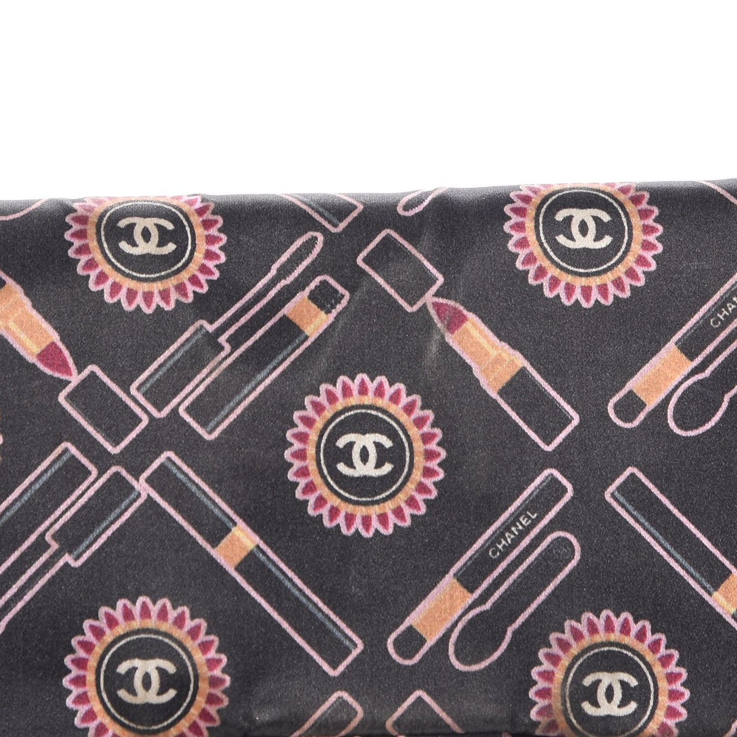 Satin Printed Lipstick Medium Single Flap Black