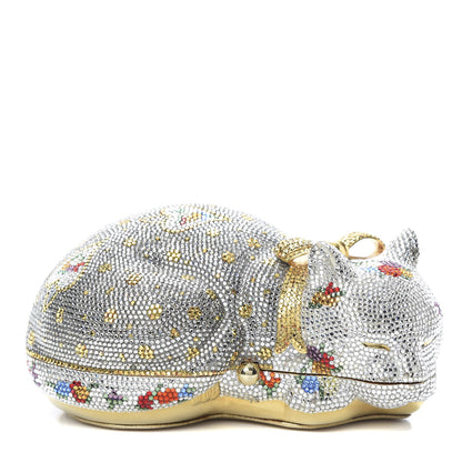 Judith Leiber Swarovski Crystal Sleeping Cat Minaudiere Clutch Silver Gold Multicolor 1 of 10