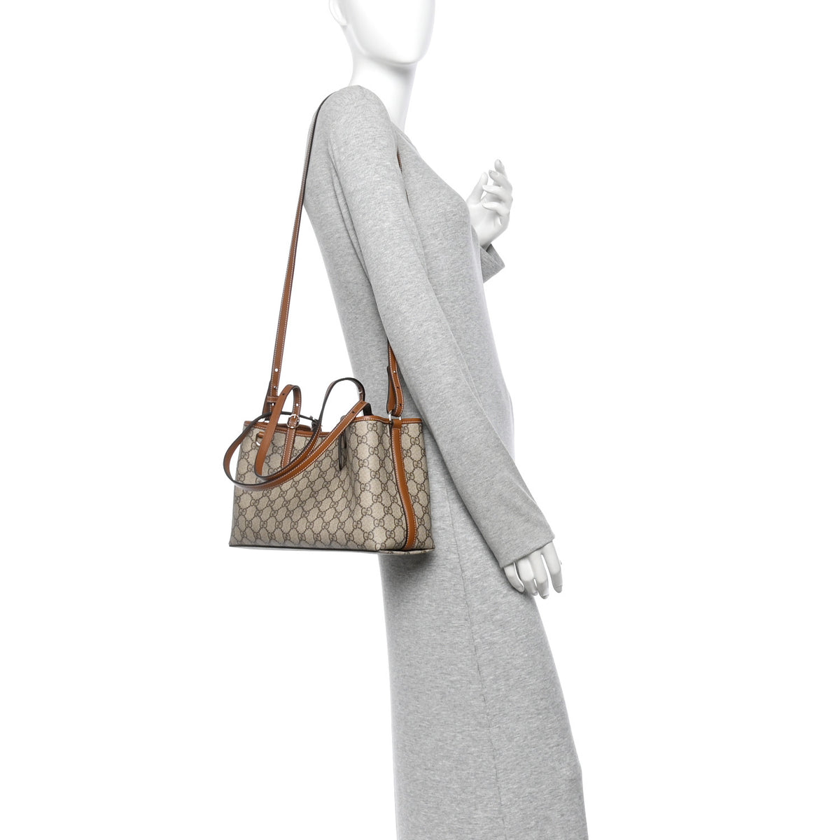 Gucci GG Supreme Monogram Emblem Medium Tote Bag Beige Dark Brown 2 of 11