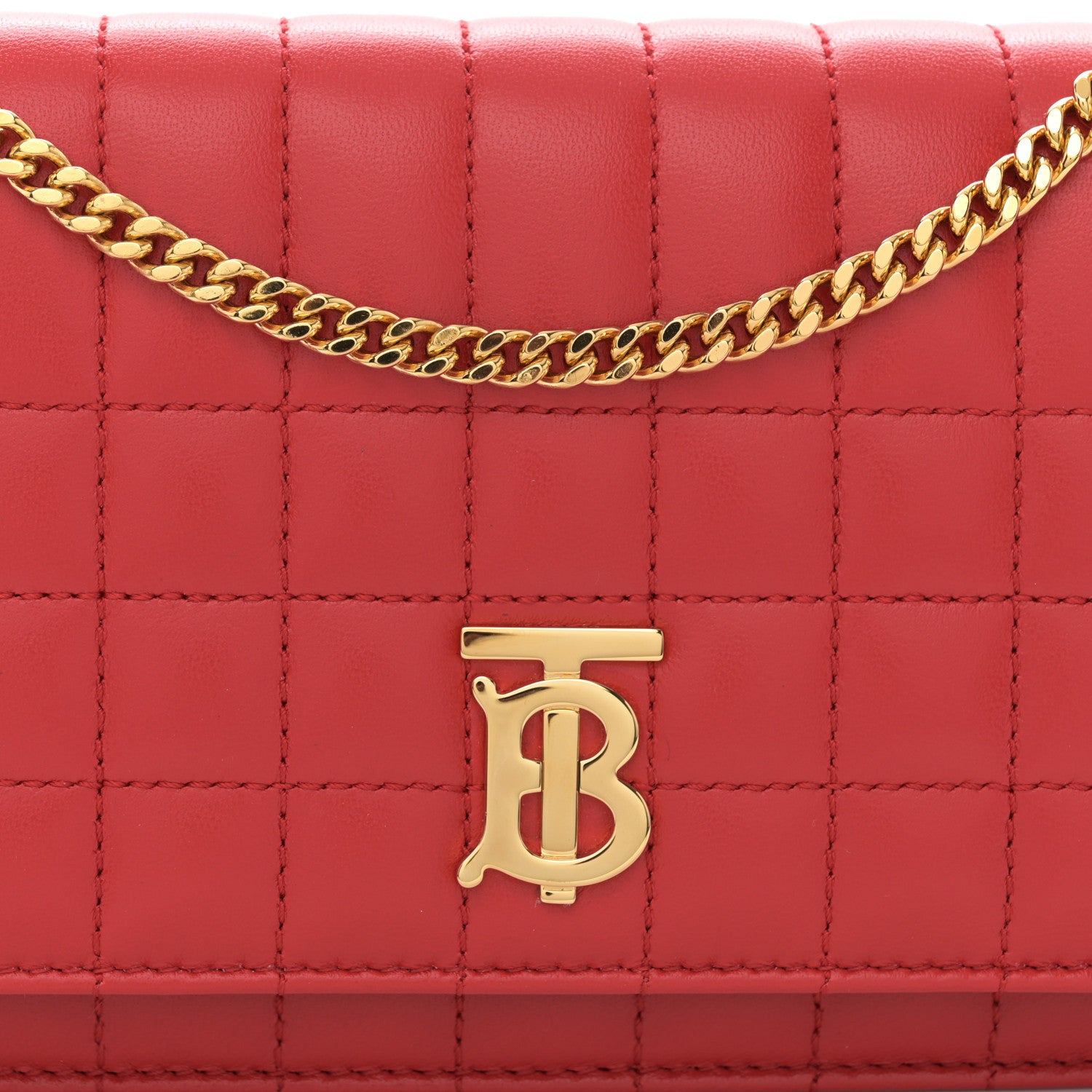 Burberry Lambskin Quilted Lola Clutch On Chain Bright Red 7 of 10