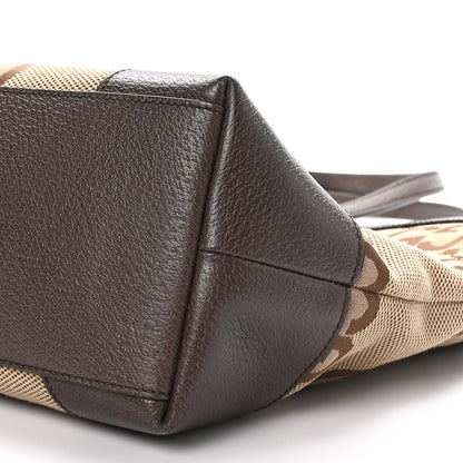 Gucci Monogram Jumbo GG Textured Dollar Calfskin Web Medium Ophidia Shopping Tote Camel Ebony 10 of 10