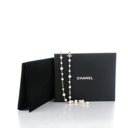 Chanel Crystal Pearl CC Long Necklace Silver 5 of 5