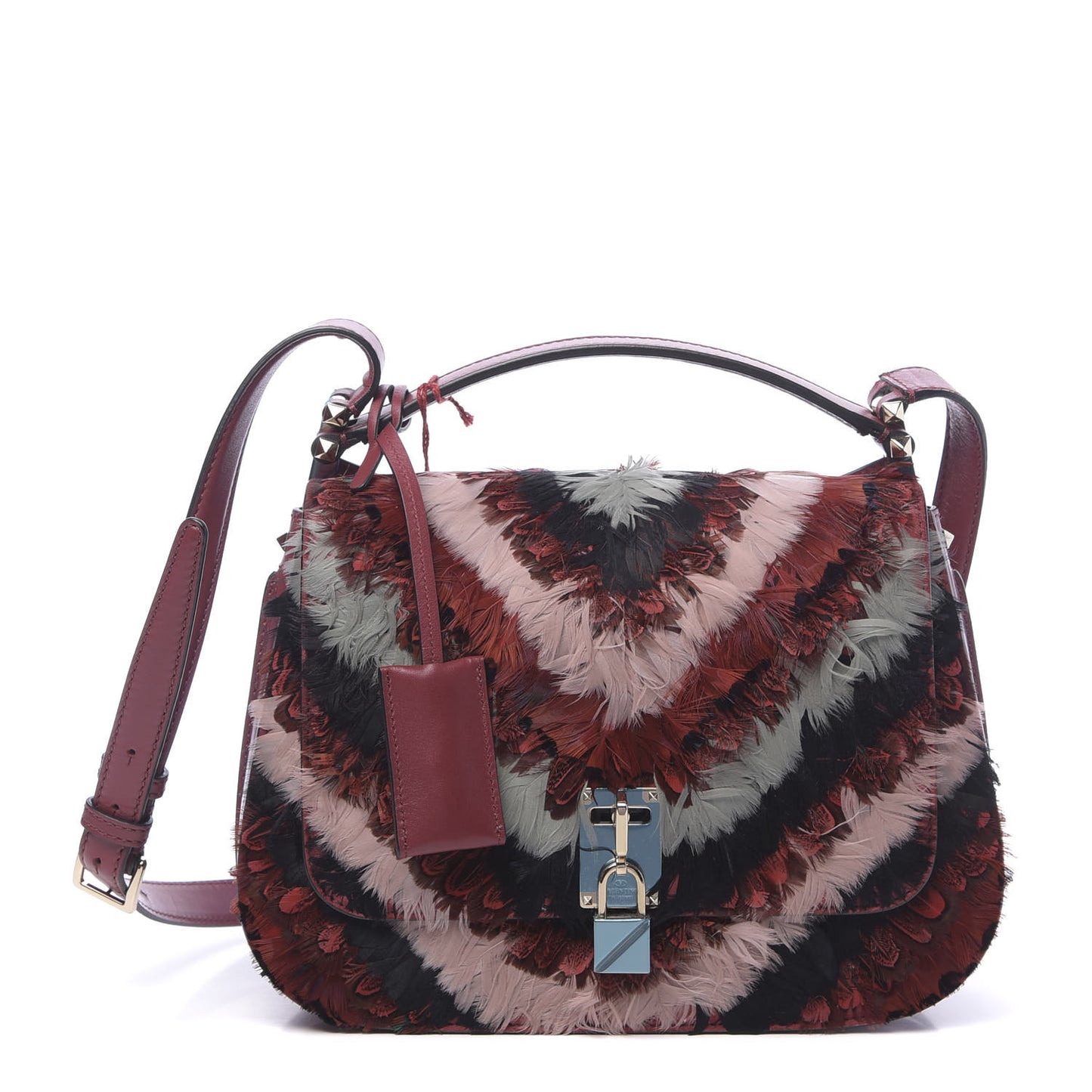 Calfskin Piper Feather Joylock Flap Messenger Bag Red