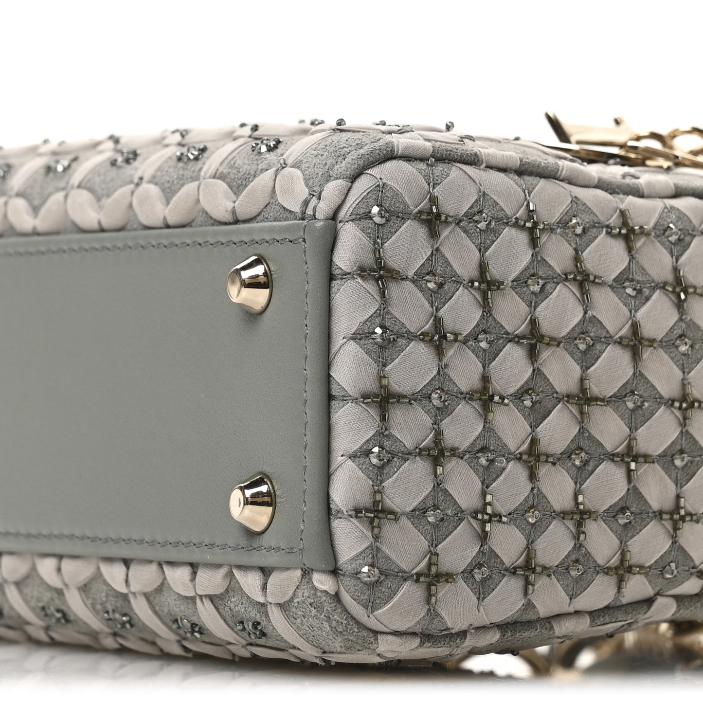 Suede Beaded Ribbon Mini Lady Dior Grey