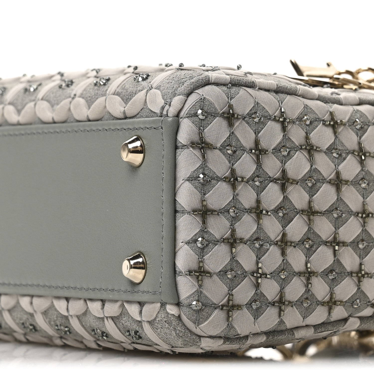 Christian Dior Suede Beaded Ribbon Mini Lady Dior Grey 10 of 10