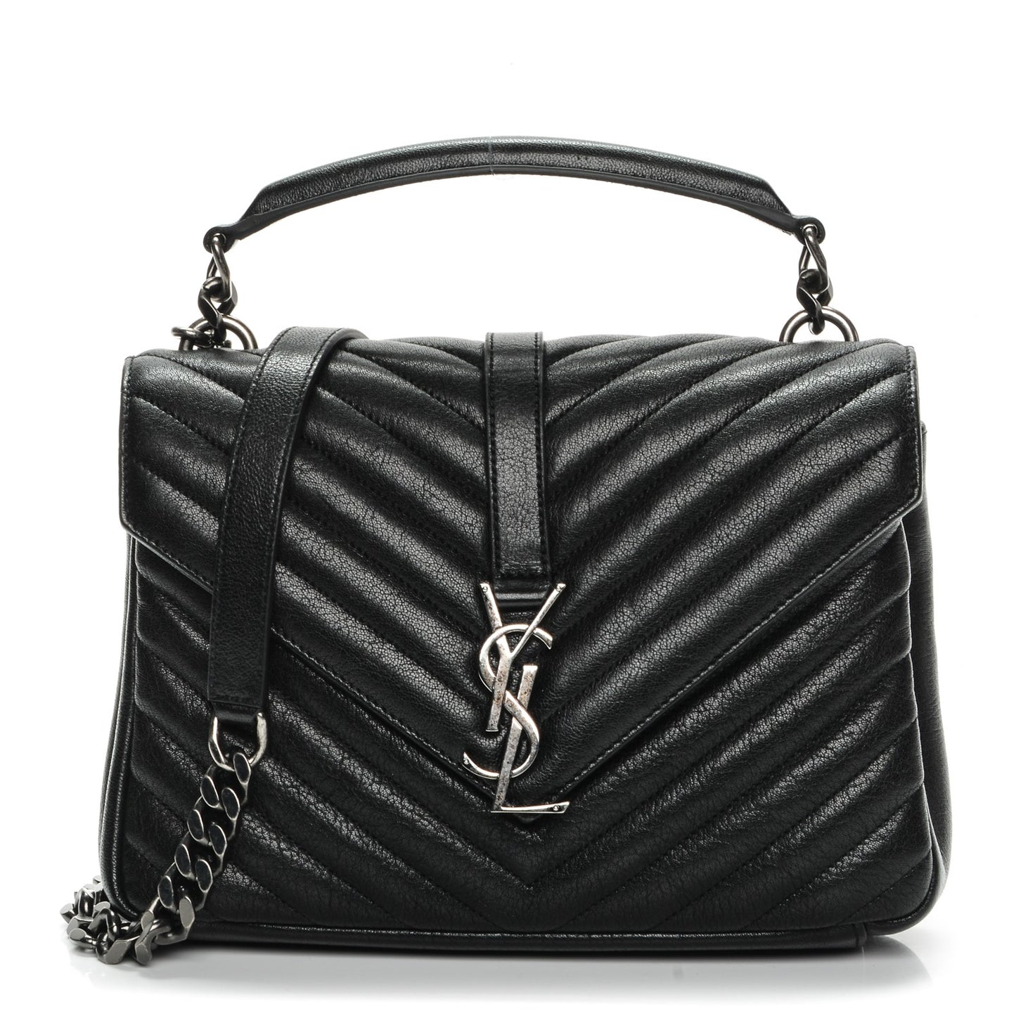 Sheepskin Matelasse Chevron Monogram Medium College Bag Black
