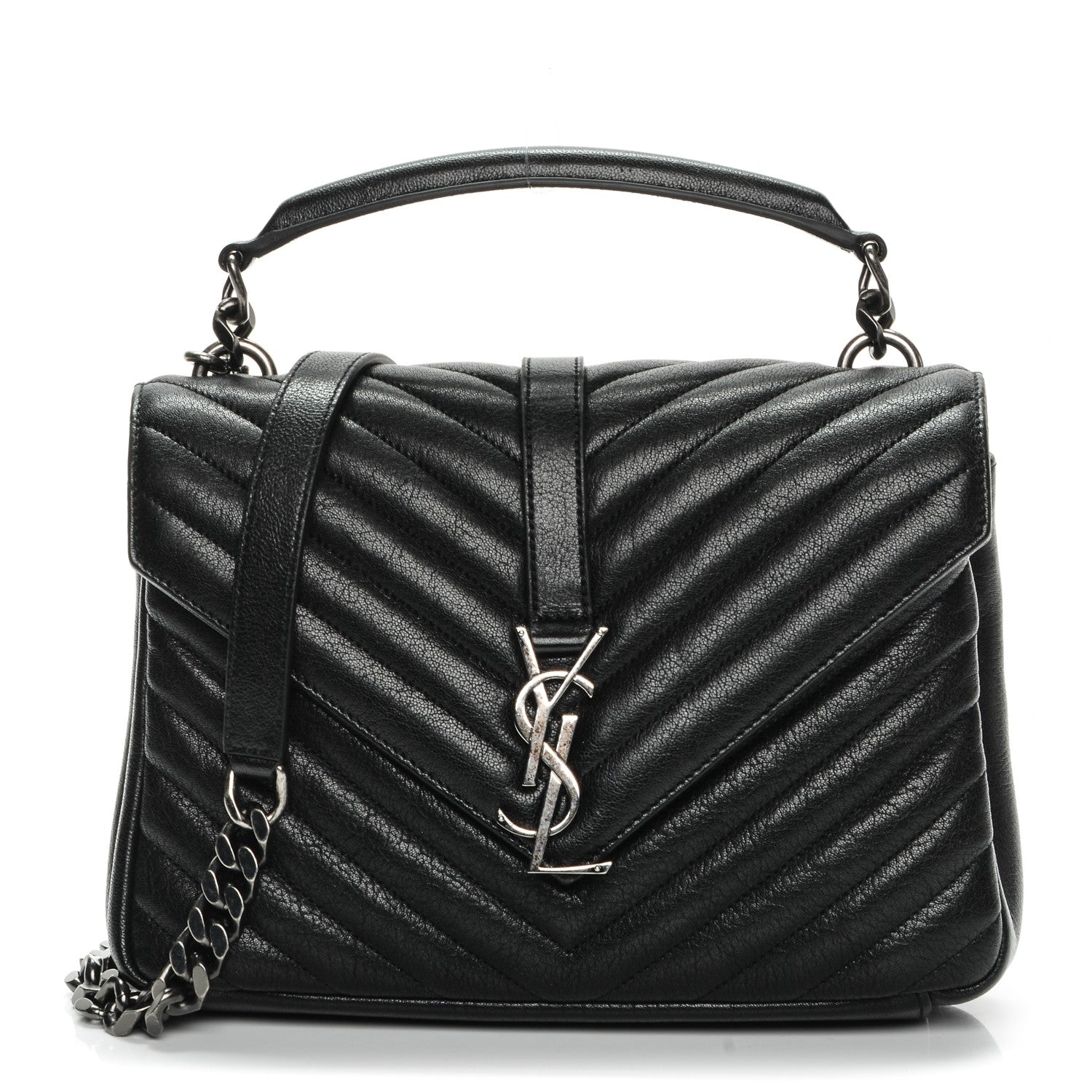 Saint Laurent Sheepskin Matelasse Chevron Monogram Medium College Bag Black 1 of 7