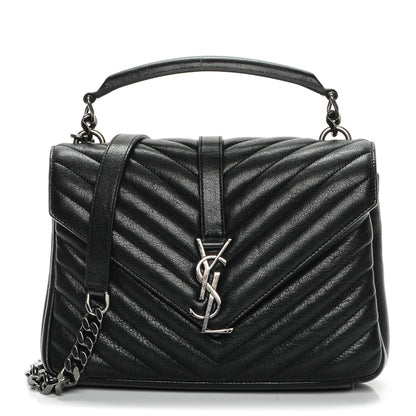 Saint Laurent Sheepskin Matelasse Chevron Monogram Medium College Bag Black 1 of 7