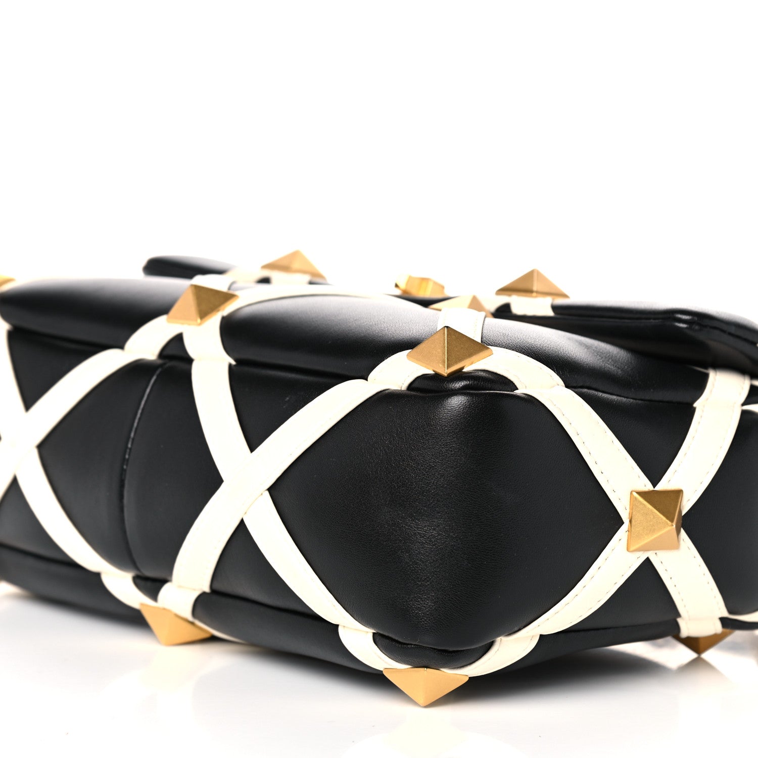 Valentino Garavani Nappa Large Roman Stud Shoulder Bag Black White 8 of 14