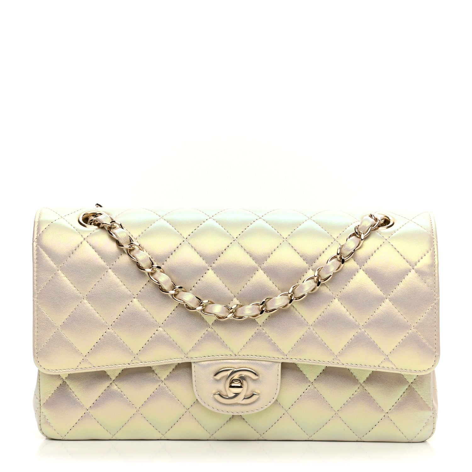 Chanel Iridescent Lambskin Quilted Medium Double Flap Ivory 1 of 9