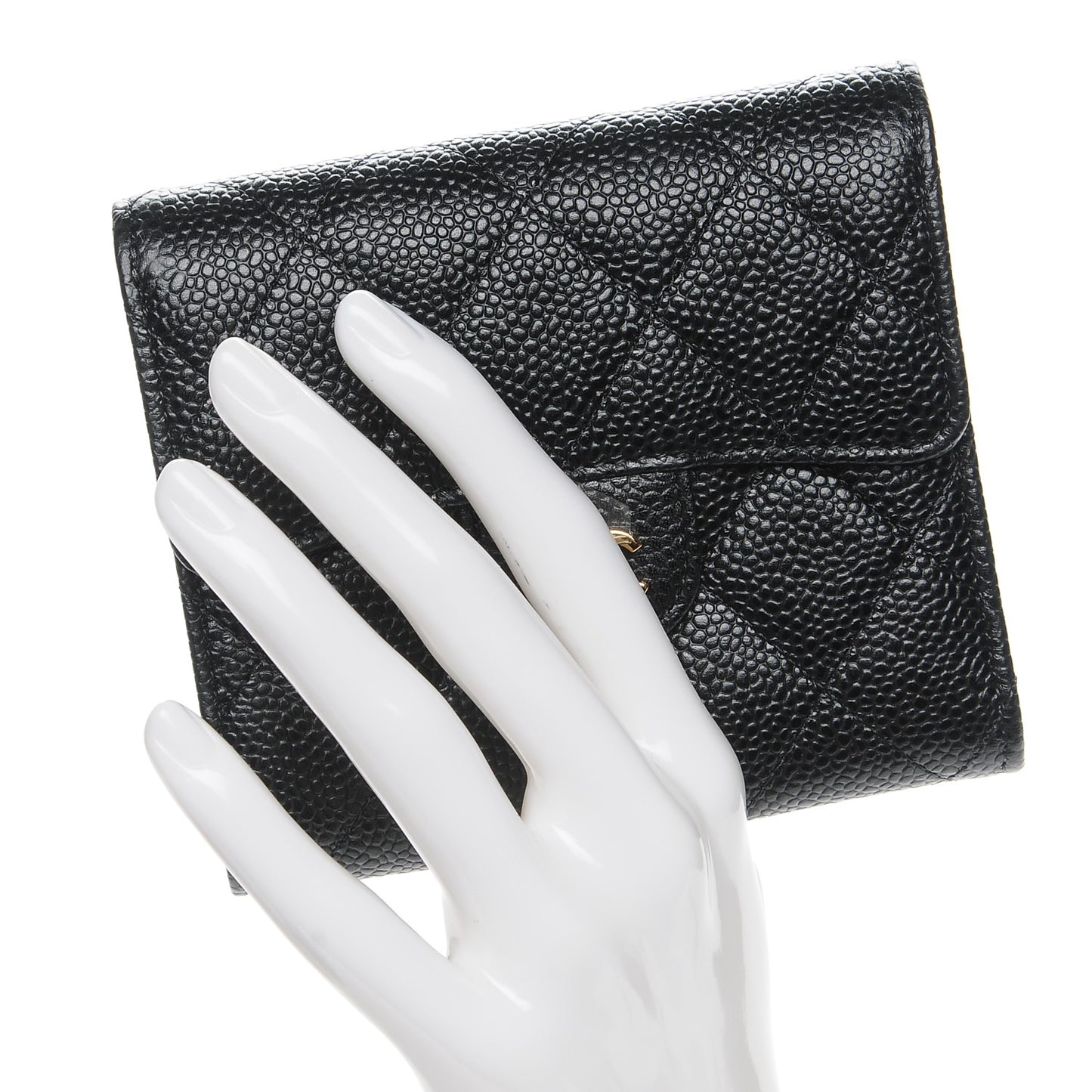 Caviar Quilted Compact Flap Wallet Black