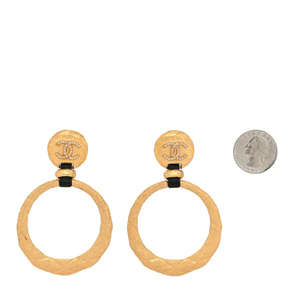 Chanel Metal Hammered Crystal CC Drop Earrings Gold 2 of 4