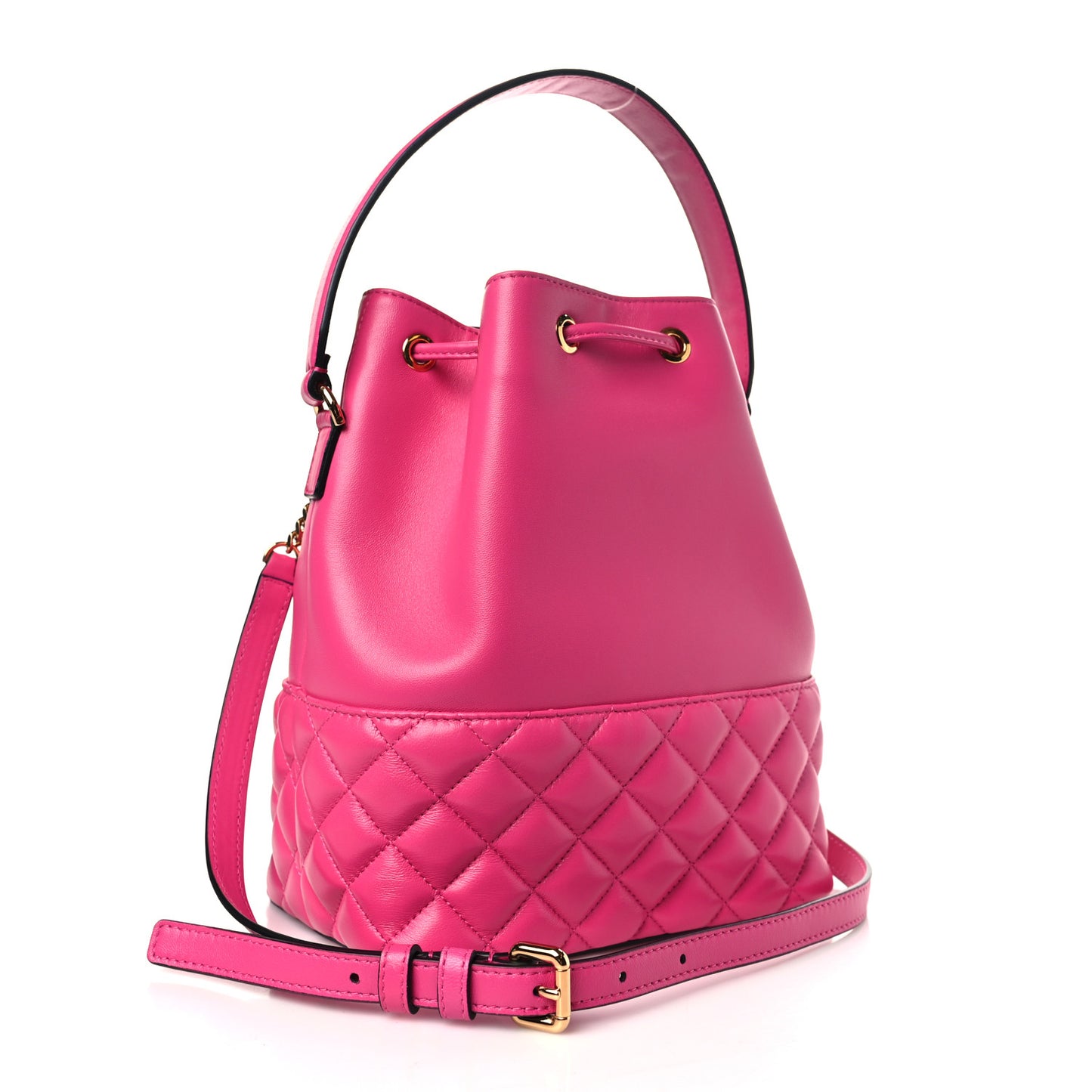 Nappa Quilted Medusa Top Handle Bucket Bag Fuchsia