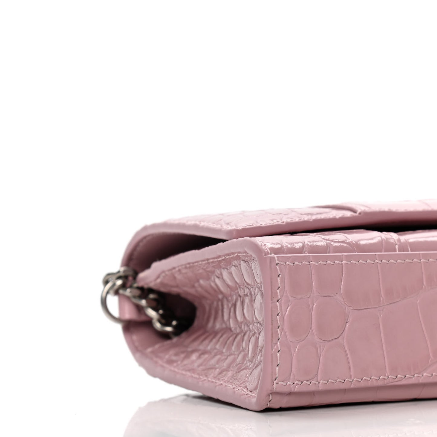 Shiny Calfskin Crocodile Embossed Hourglass Chain Bag Powder Pink