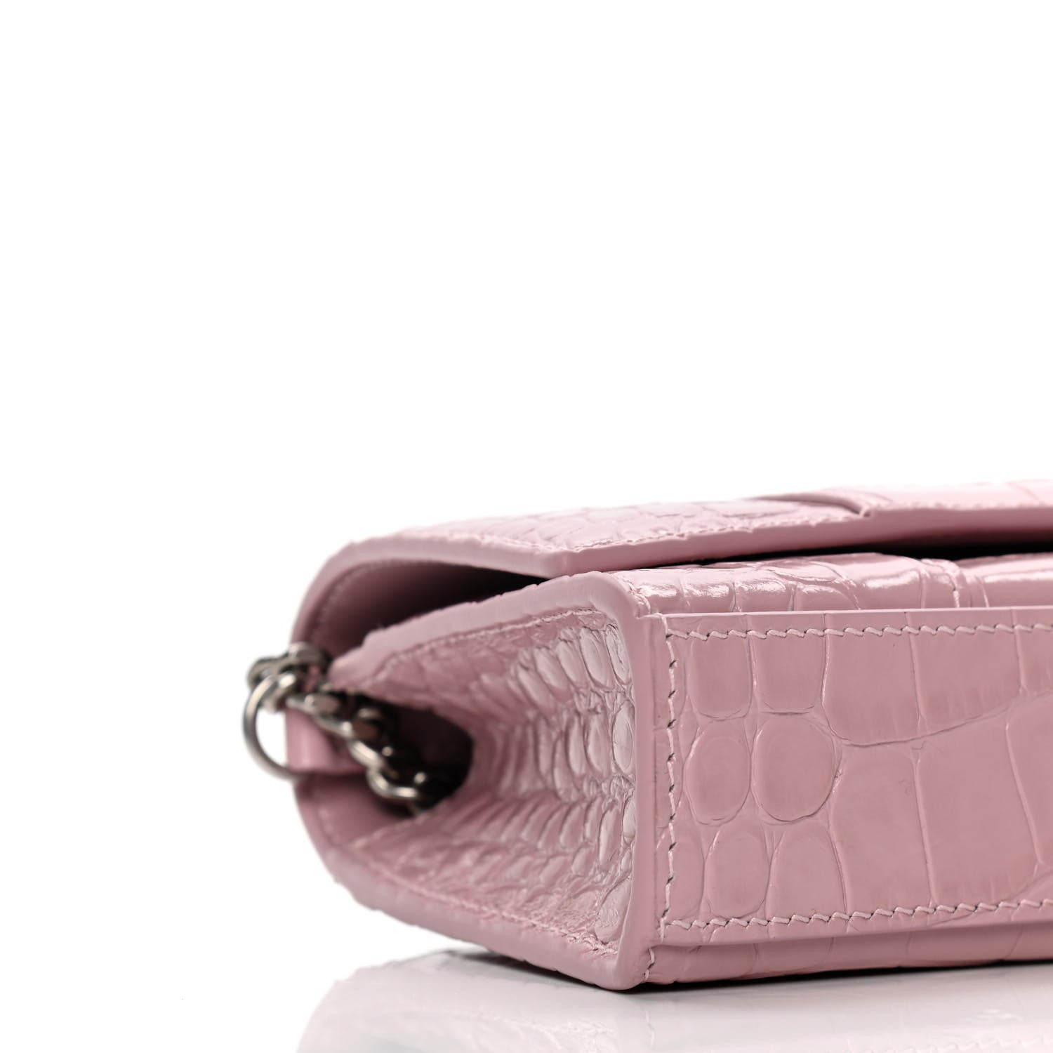 Balenciaga Shiny Calfskin Crocodile Embossed Hourglass Chain Bag Powder Pink 7 of 8