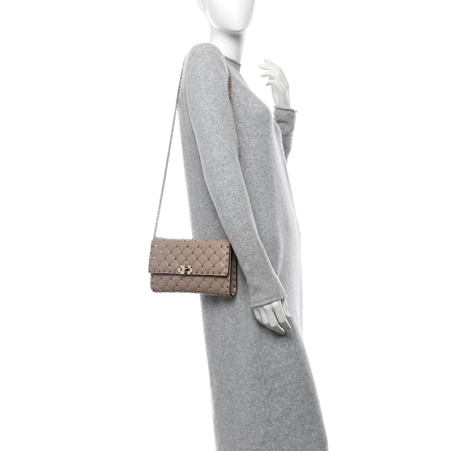 Valentino Garavani Lambskin Rockstud Spike Wallet on Chain Poudre 2 of 9