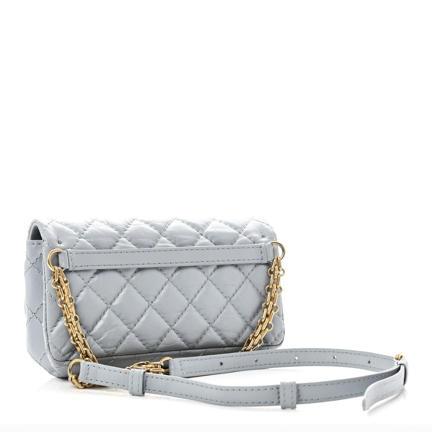 Chanel Aged Calfskin Quilted 2.55 Reissue Flap Belt Bag Clutch Light Blue 3 of 11