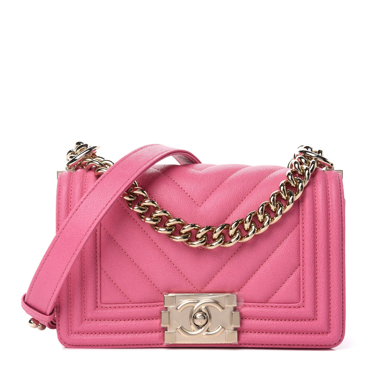 Chanel Caviar Chevron Quilted Small Boy Flap Dark Pink 1 of 12