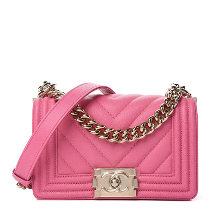Chanel Caviar Chevron Quilted Small Boy Flap Dark Pink 1 of 12