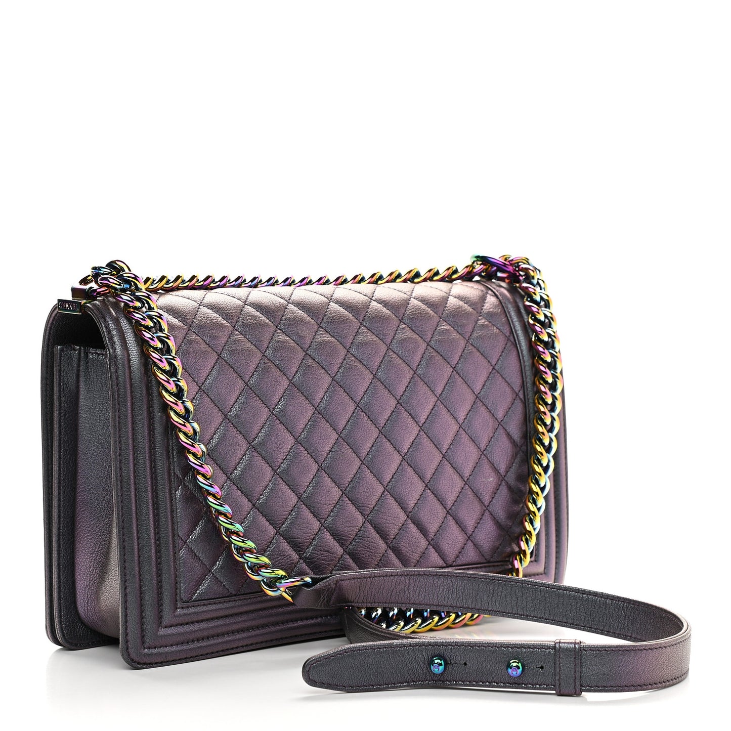 Iridescent Goatskin Quilted New Medium Boy Flap Purple