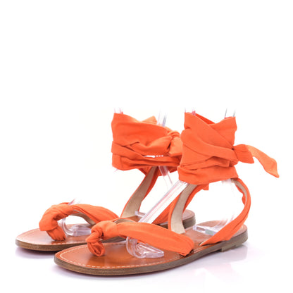 Christian Louboutin Gabardine Douce Du Desert Flat Sandals 41 Orange 3 of 7