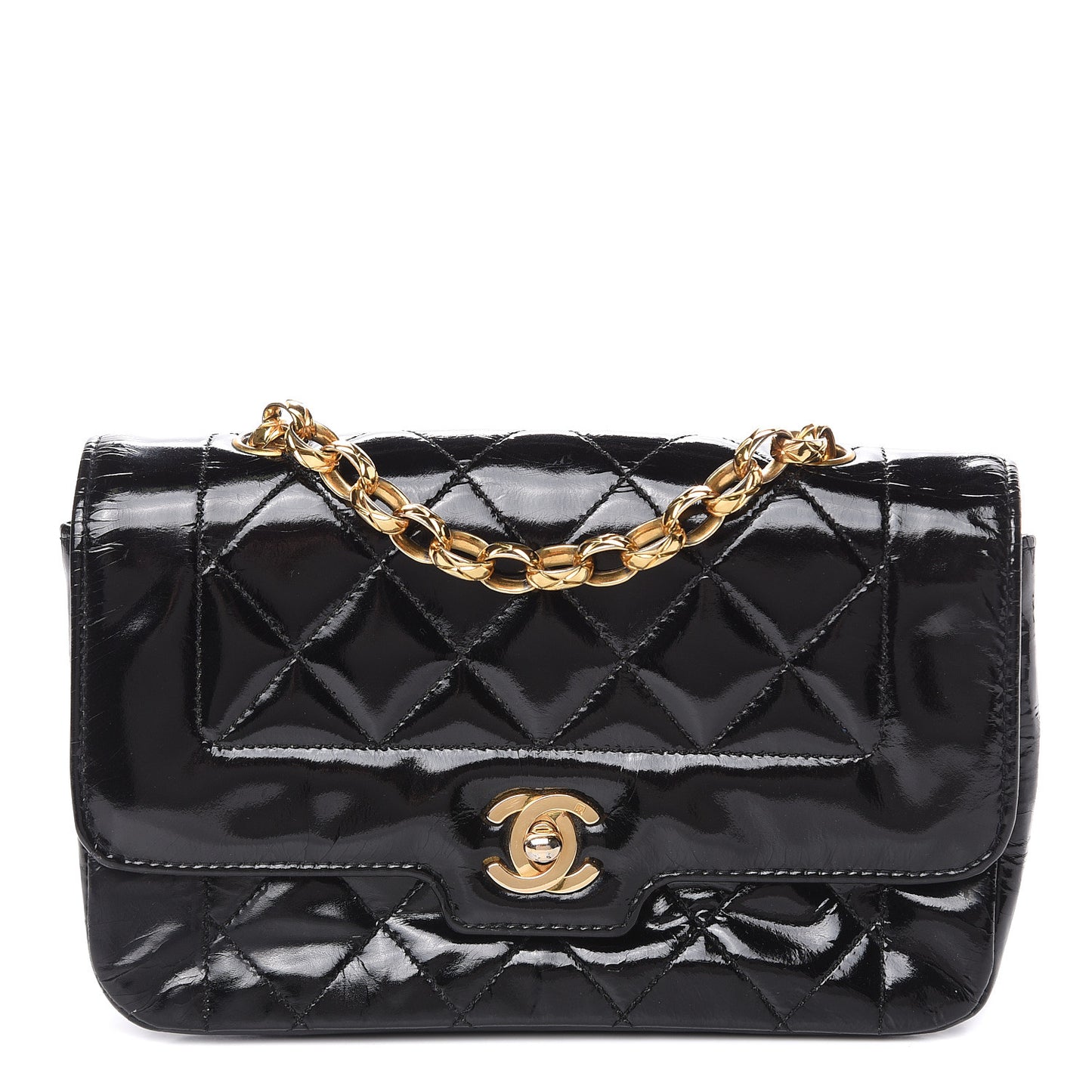 Patent Quilted Extra Mini Rectangular Flap Black