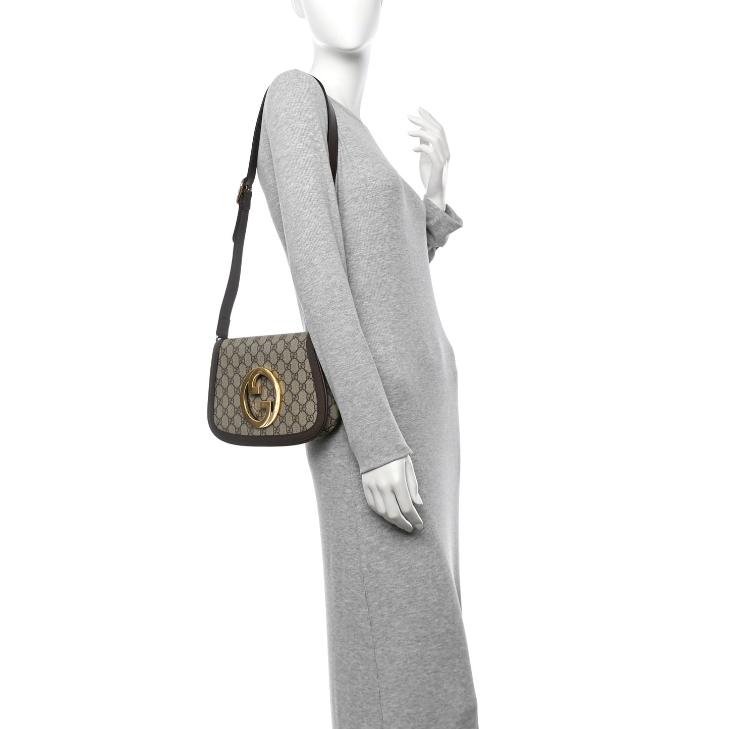 GG Supreme Monogram Textured Dollar Calfskin Blondie Chain Shoulder Flap Bag Beige Ebony New Acero