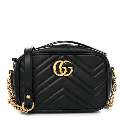 Gucci Calfskin Matelasse Mini GG Marmont Chain Shoulder Bag Black 1 of 11