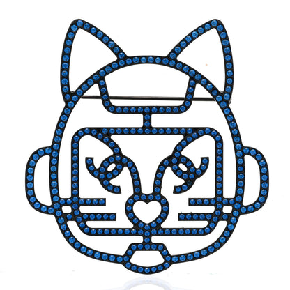Chanel Strass Crystal Emoji Robot Cat Brooch Blue 1 of 5