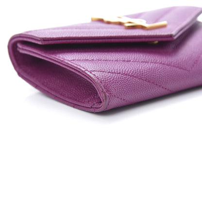 Saint Laurent Grain De Poudre Matelasse Chevron Small Monogram Envelope Wallet Dark Grape 9 of 10