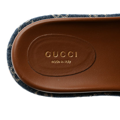 Gucci New Denim GG Monogram Angelina Platform 55mm Slide Sandals 37.5 Blue Tea 8 of 9