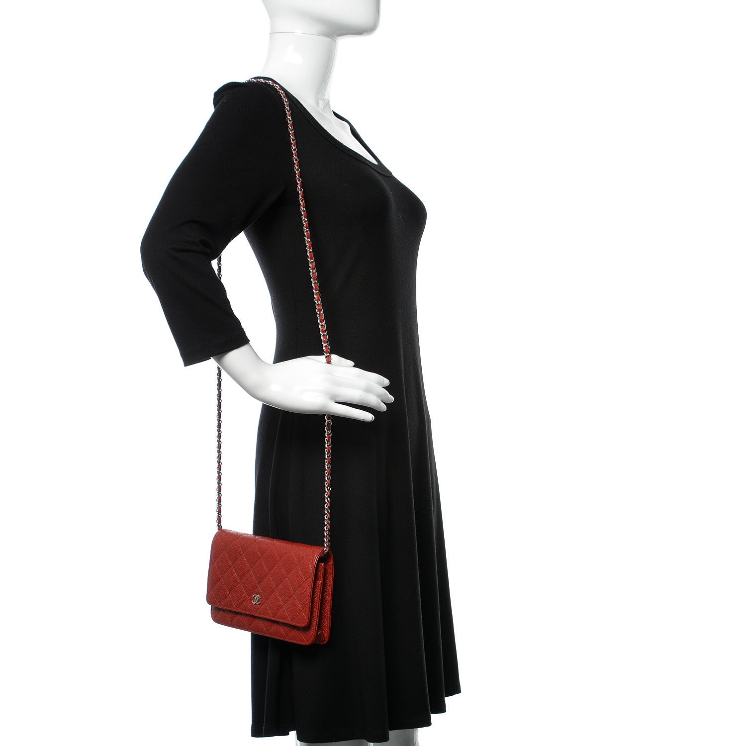 Chanel Caviar Quilted Wallet on Chain WOC Red 2 of 10