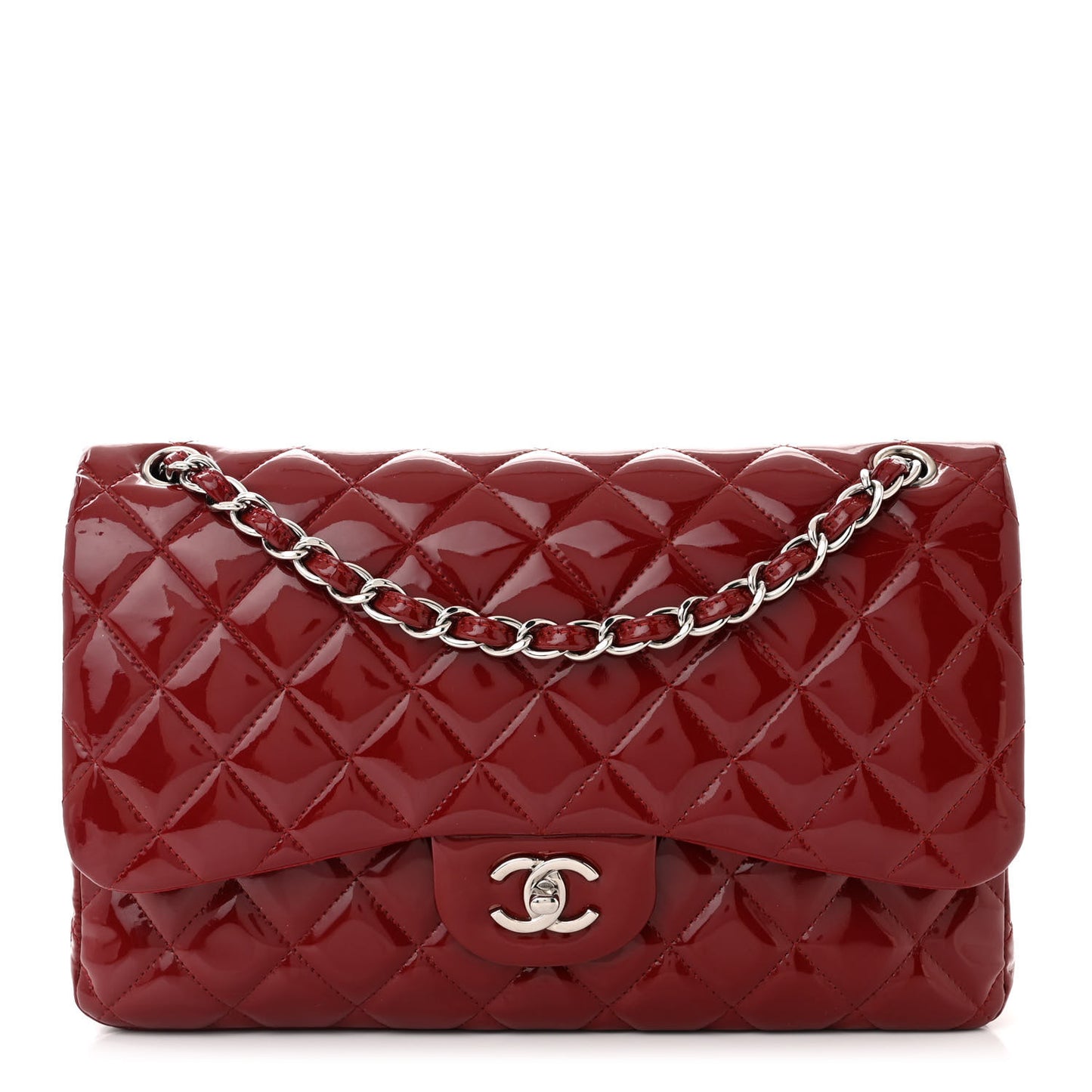 Patent Calfskin Quilted Jumbo Double Flap Red