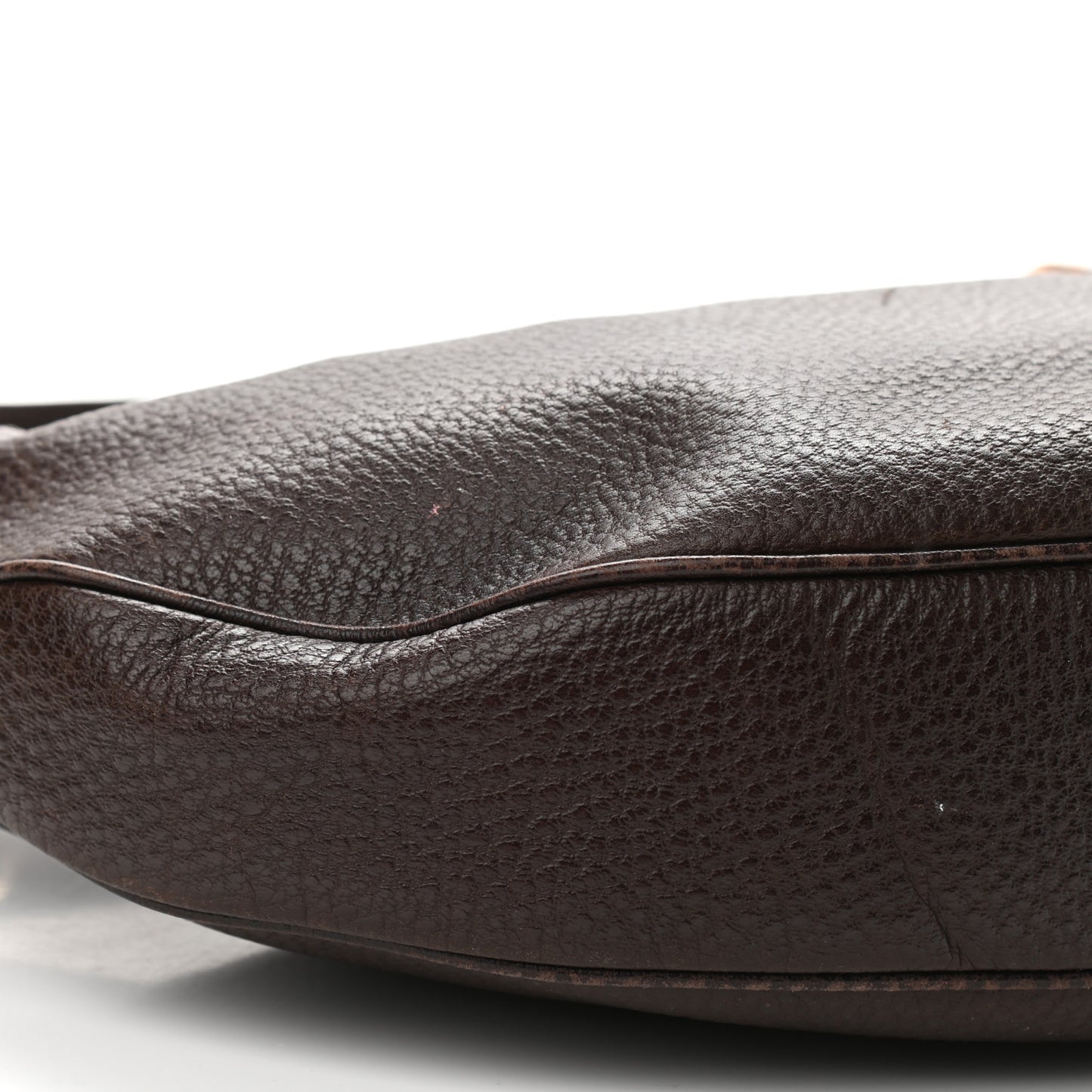 Pebbled Calfskin Half Moon Bamboo Ring Hobo Dark Brown