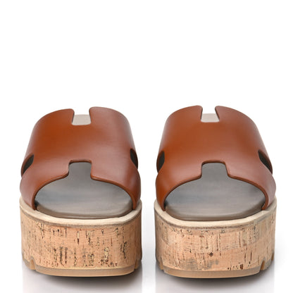 Hermes Calfskin Cork Eze 30 Sandals 38 Marron Glaise 2 of 8